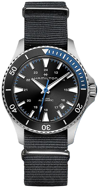 Мужские часы Hamilton Khaki Navy H82315931, механизм механический с автоподзаводом, циферблат черный, браслет синтетика — Изображение 1