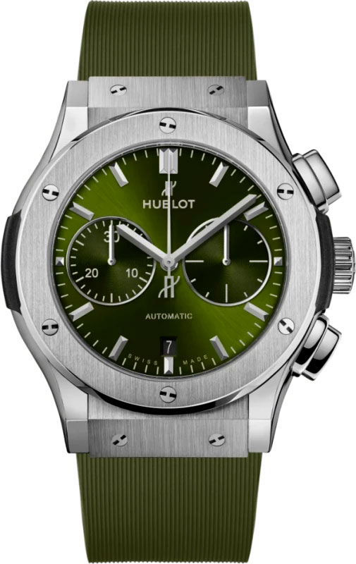 Мужские часы Hublot Classic Fusion 521.NX.8970.RX, механизм механический с автоподзаводом, циферблат зеленый, браслет каучук — Изображение 1