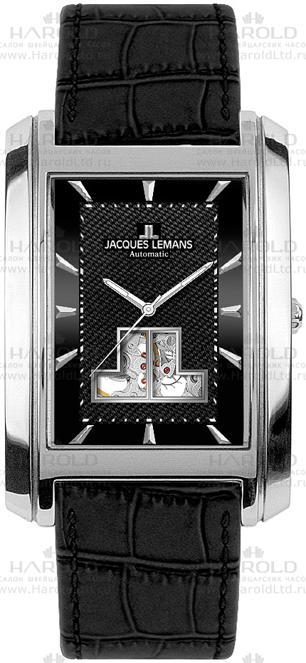 Мужские часы Jacques Lemans Classic 1-1368A, механизм механический с автоподзаводом, циферблат черный, браслет кожа — Изображение 1