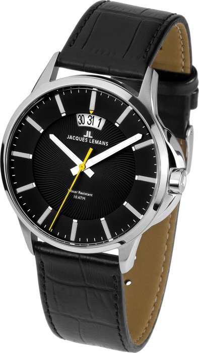 Мужские часы Jacques Lemans Classic 1-1540A, механизм кварцевый, циферблат черный, браслет кожа — Изображение 1