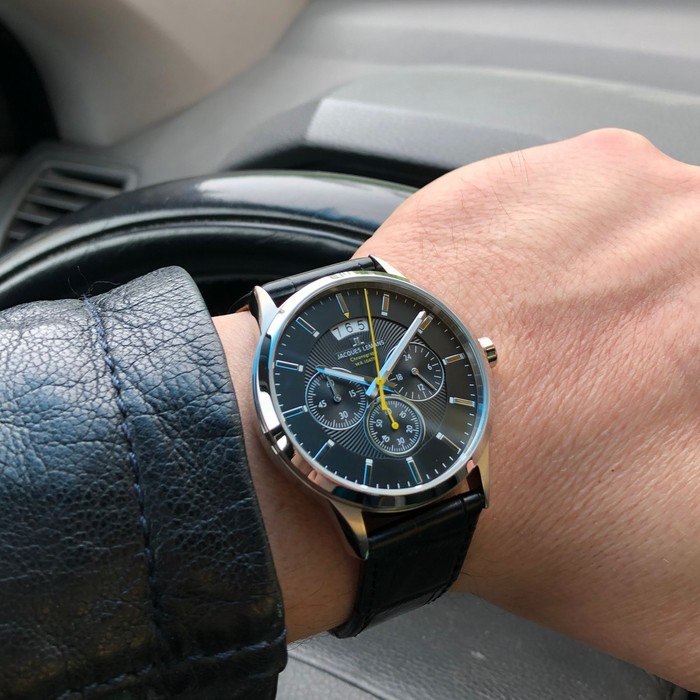 Мужские часы Jacques Lemans Classic 1-1542A, механизм кварцевый хронограф, циферблат черный, браслет кожа — Изображение 2