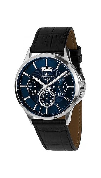 Мужские часы Jacques Lemans Classic 1-1542G, механизм кварцевый хронограф, циферблат синий, браслет кожа — Изображение 1