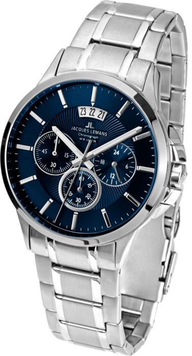 Мужские часы Jacques Lemans Classic 1-1542I, механизм кварцевый хронограф, циферблат синий, браслет сталь — Изображение 1