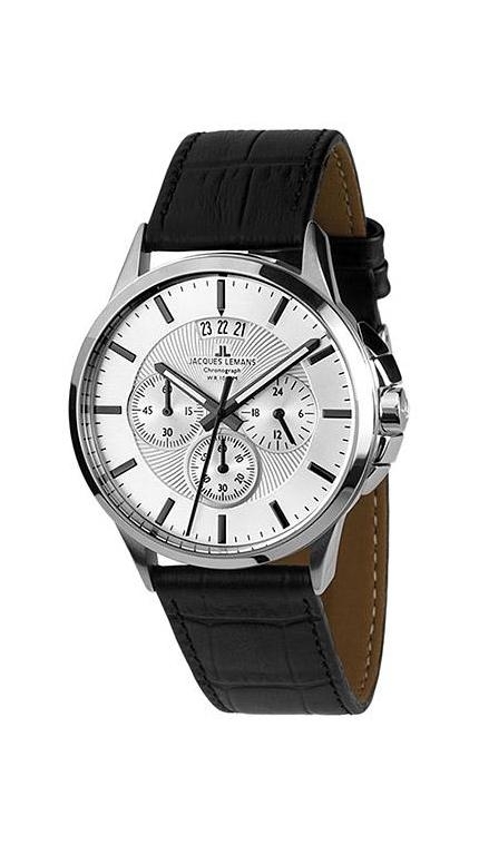 Мужские часы Jacques Lemans Classic 1-1542N, механизм кварцевый хронограф, циферблат серебристый, браслет кожа — Изображение 1