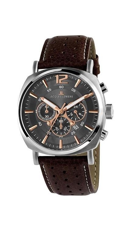 Мужские часы Jacques Lemans Sport 1-1645H, механизм кварцевый хронограф, циферблат черный, браслет кожа — Изображение 1