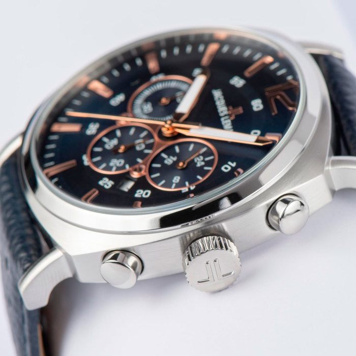 Мужские часы Jacques Lemans Sport 1-1645I, механизм кварцевый хронограф, циферблат синий, браслет кожа — Изображение 4