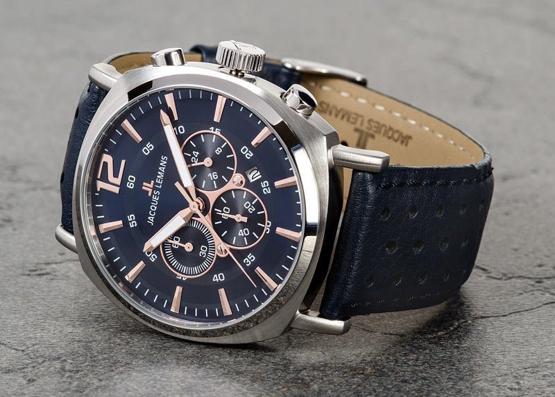 Мужские часы Jacques Lemans Sport 1-1645I, механизм кварцевый хронограф, циферблат синий, браслет кожа — Изображение 5