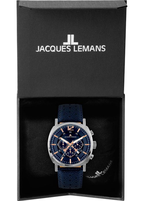 Мужские часы Jacques Lemans Sport 1-1645I, механизм кварцевый хронограф, циферблат синий, браслет кожа — Изображение 8