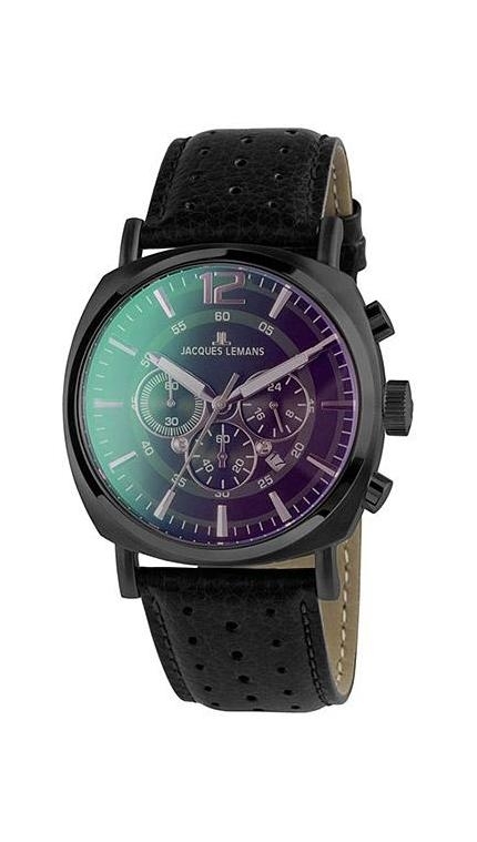 Мужские часы Jacques Lemans Sport 1-1645N, механизм кварцевый хронограф, циферблат зеленый, браслет кожа — Изображение 1