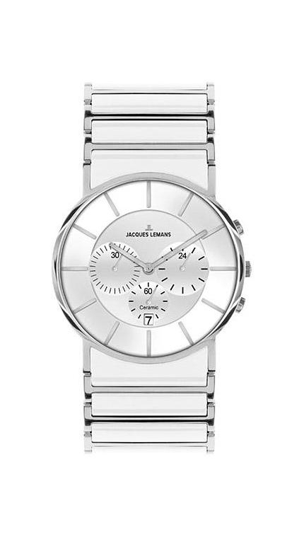 Мужские часы Jacques Lemans Classic 1-1815B, механизм кварцевый хронограф, циферблат серебристый, браслет сталь+керамика — Изображение 1