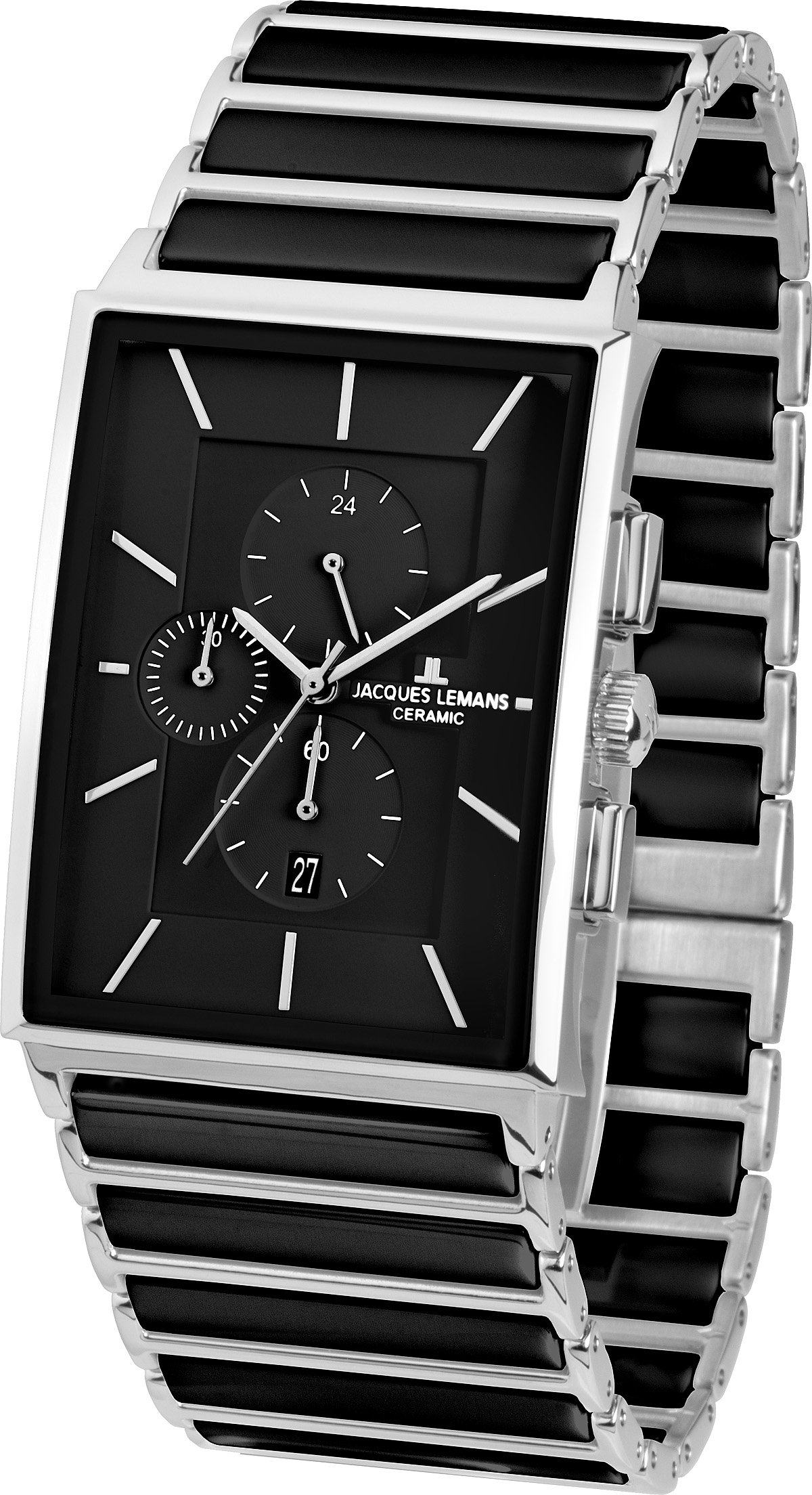 Мужские часы Jacques Lemans Classic 1-1817A, механизм кварцевый хронограф, циферблат черный, браслет нержавеющая сталь + керамика — Изображение 1