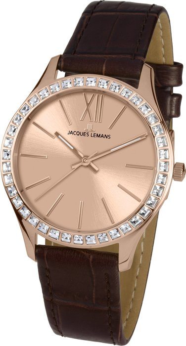 Женские часы Jacques Lemans Classic 1-1841D, механизм кварцевый, циферблат розовый, браслет кожа — Изображение 1