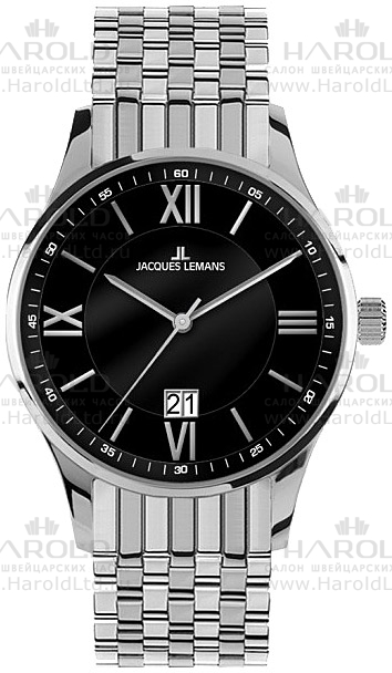 Мужские часы Jacques Lemans Classic 1-1845H, механизм кварцевый, циферблат черный, браслет нержавеющая сталь — Изображение 1