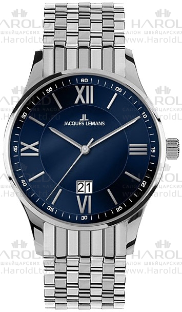 Мужские часы Jacques Lemans Classic 1-1845J, механизм кварцевый, циферблат синий, браслет нержавеющая сталь — Изображение 1