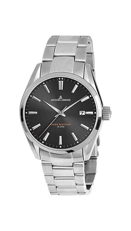Мужские часы Jacques Lemans Classic 1-1859E, механизм кварцевый, циферблат черный, браслет сталь — Изображение 1