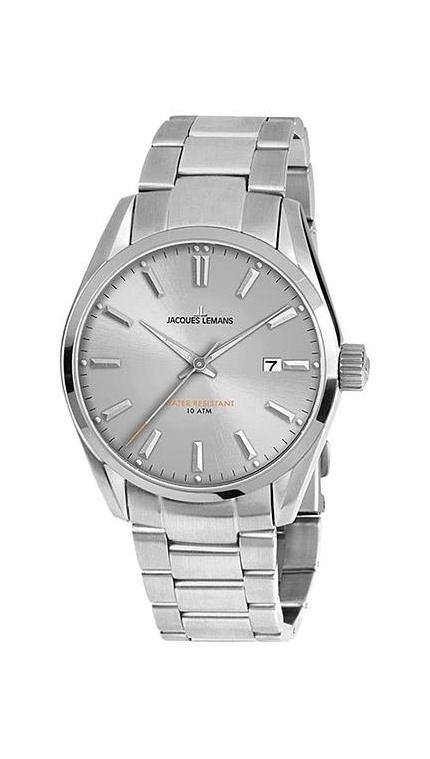 Мужские часы Jacques Lemans Classic 1-1859F, механизм кварцевый, циферблат серебристый, браслет сталь — Изображение 1
