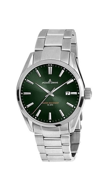 Мужские часы Jacques Lemans Classic 1-1859H, механизм кварцевый, циферблат зеленый, браслет сталь — Изображение 1