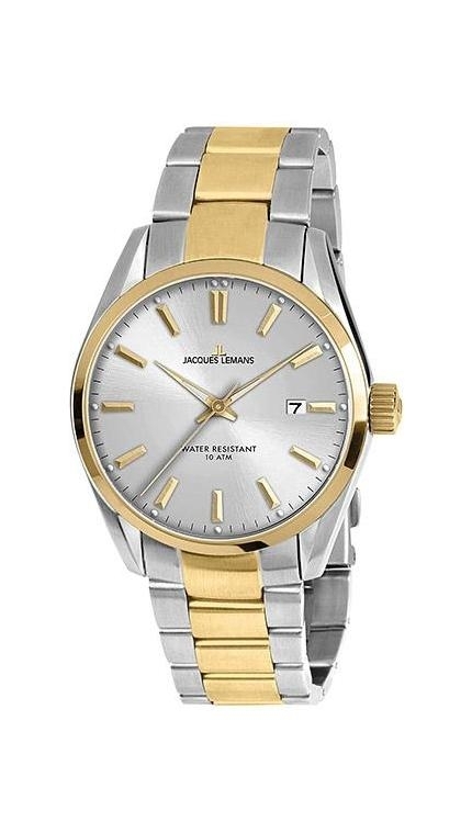 Мужские часы Jacques Lemans Classic 1-1859J, механизм кварцевый, циферблат золотистый, браслет сталь + pvd — Изображение 1