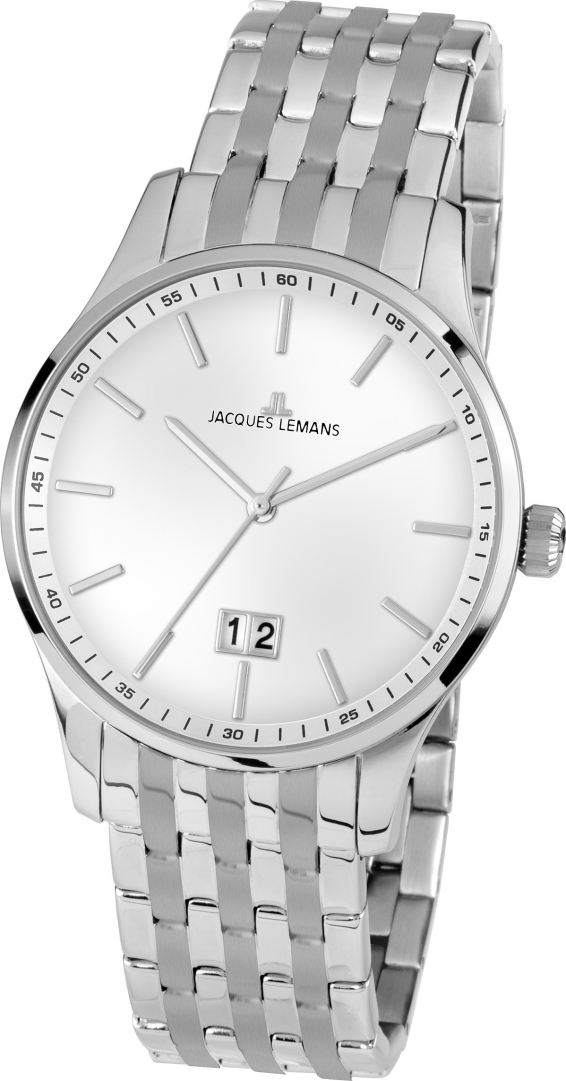 Мужские часы Jacques Lemans Classic 1-1862N, механизм кварцевый, циферблат белый, браслет нержавеющая сталь — Изображение 1