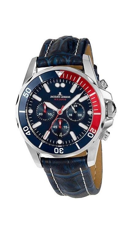 Мужские часы Jacques Lemans Classic 1-1907ZB, механизм кварцевый хронограф, циферблат синий, браслет кожа — Изображение 1
