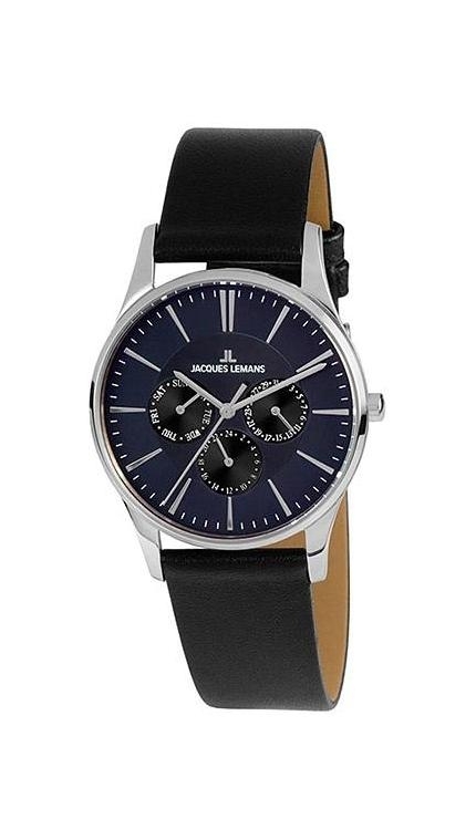 Мужские часы Jacques Lemans Classic 1-1929I, механизм кварцевый, циферблат синий, браслет кожа — Изображение 1