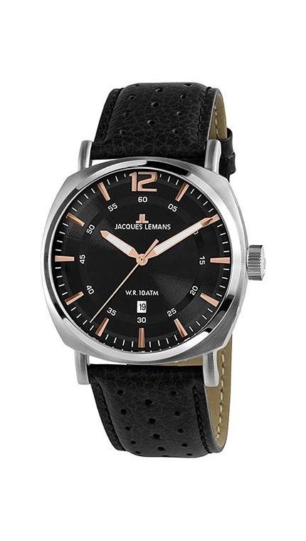 Мужские часы Jacques Lemans Classic 1-1943A, механизм кварцевый, циферблат черный, браслет кожа — Изображение 1