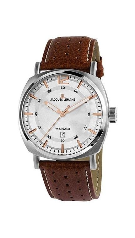 Мужские часы Jacques Lemans Classic 1-1943B, механизм кварцевый, циферблат серебристый, браслет кожа — Изображение 1