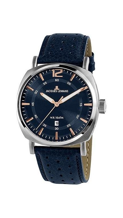 Мужские часы Jacques Lemans Classic 1-1943C, механизм кварцевый, циферблат синий, браслет кожа — Изображение 1