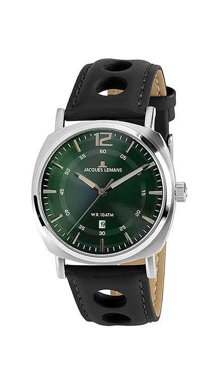 Мужские часы Jacques Lemans Classic 1-1943J, механизм кварцевый, циферблат зеленый, браслет кожа — Изображение 1
