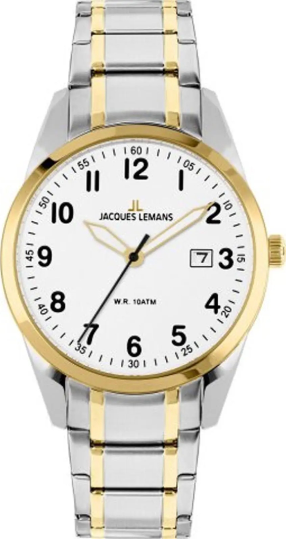 Мужские часы Jacques Lemans Classic 1-2002U, механизм кварцевый, циферблат белый, браслет нержавеющая сталь — Изображение 1
