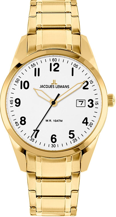 Мужские часы Jacques Lemans Classic 1-2002V, механизм кварцевый, циферблат белый, браслет нержавеющая сталь + pvd — Изображение 1
