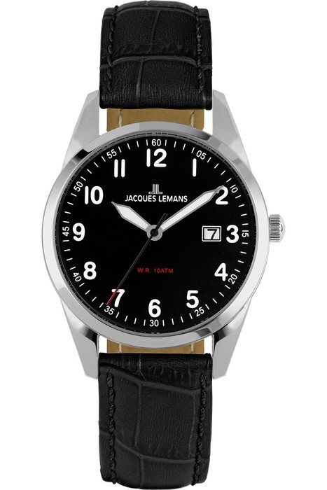Женские часы Jacques Lemans Classic 1-2005A, механизм кварцевый, циферблат черный, браслет кожа — Изображение 1