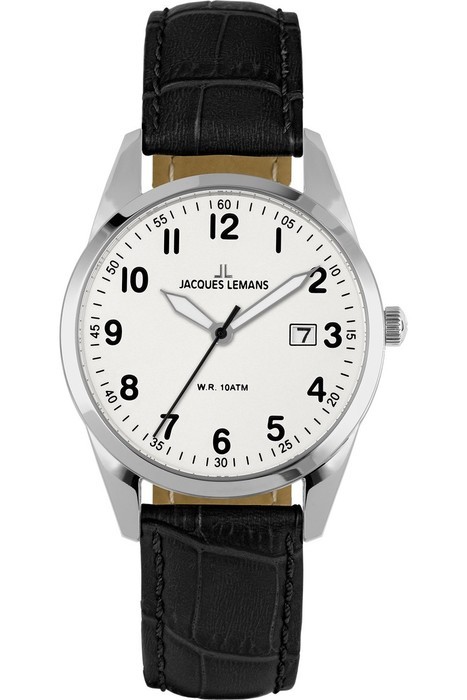 Женские часы Jacques Lemans Classic 1-2005B, механизм кварцевый, циферблат белый, браслет кожа — Изображение 1