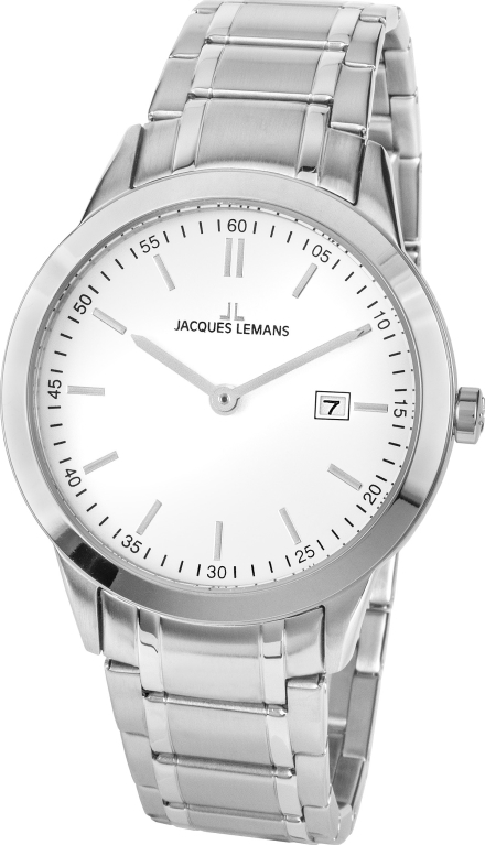 Мужские часы Jacques Lemans Classic 1-2096B, механизм кварцевый, циферблат белый, браслет нержавеющая сталь — Изображение 1