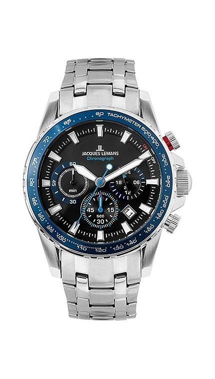 Мужские часы Jacques Lemans Liverpool 1-2099E, механизм кварцевый хронограф, циферблат , браслет сталь — Изображение 1