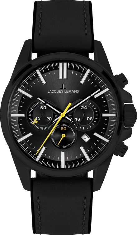 Мужские часы Jacques Lemans Sport 1-2119B, механизм кварцевый, циферблат черный, браслет кожа — Изображение 1