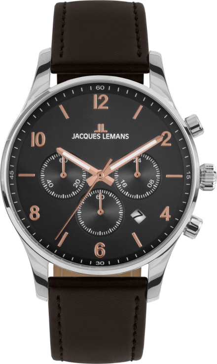 Мужские часы Jacques Lemans Classic 1-2126F, механизм кварцевый, циферблат серый, браслет кожа — Изображение 1