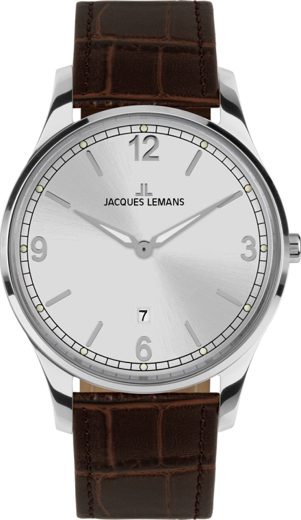 Мужские часы Jacques Lemans Classic 1-2128B, механизм кварцевый, циферблат белый, браслет кожа — Изображение 1