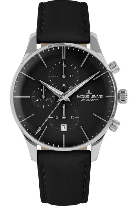 Мужские часы Jacques Lemans Classic 1-2163A, механизм кварцевый, циферблат черный, браслет кожа — Изображение 1