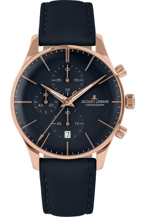 Мужские часы Jacques Lemans Classic 1-2163F, механизм кварцевый, циферблат синий, браслет кожа — Изображение 1