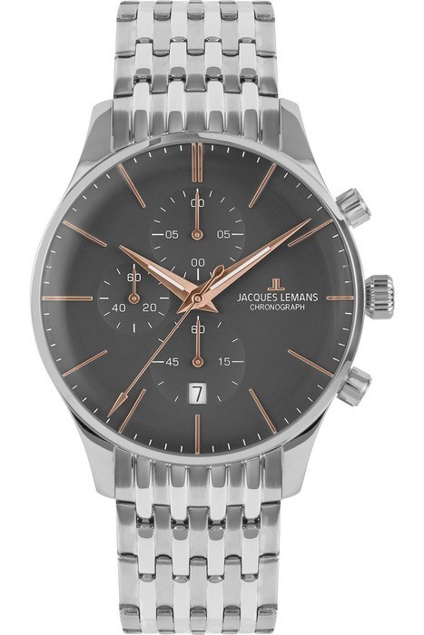 Мужские часы Jacques Lemans Classic 1-2163I, механизм кварцевый, циферблат серый, браслет нержавеющая сталь — Изображение 1