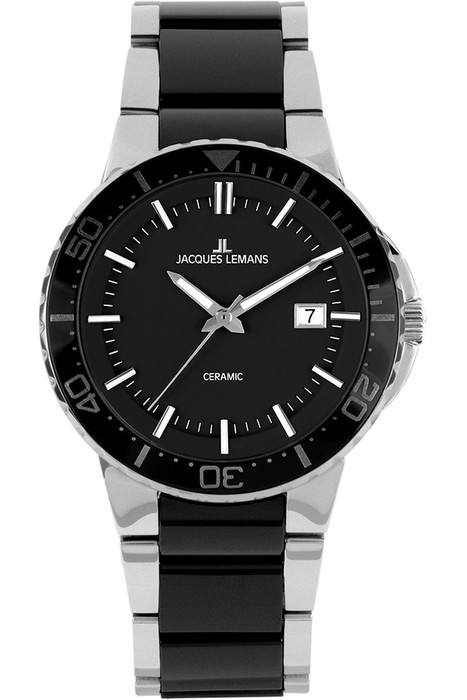 Мужские часы Jacques Lemans High Tech Ceramic 1-2164A, механизм кварцевый, циферблат черный, браслет нержавеющая сталь + керамика — Изображение 1