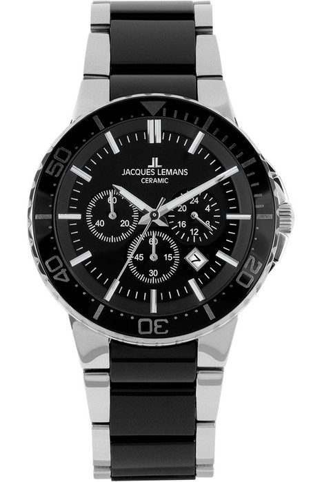 Мужские часы Jacques Lemans High Tech Ceramic 1-2166A, механизм кварцевый, циферблат черный, браслет нержавеющая сталь + керамика — Изображение 1