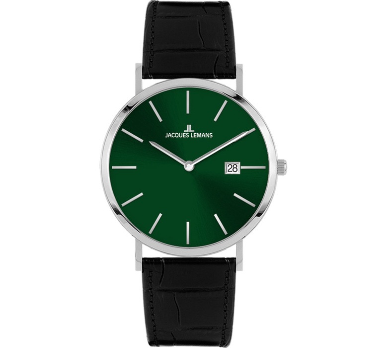 Мужские часы Jacques Lemans Classic 1-2171C, механизм кварцевый, циферблат зеленый, браслет кожа — Изображение 1