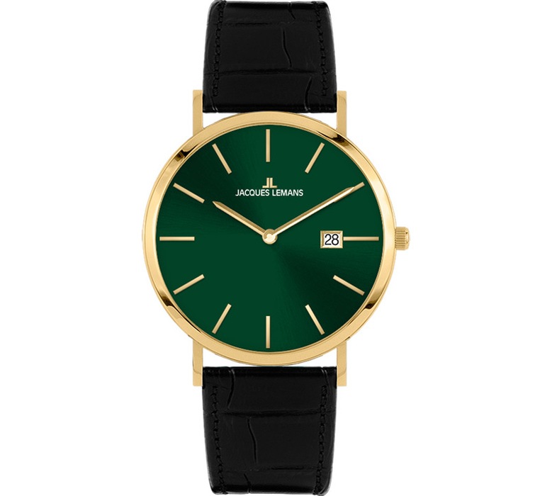 Мужские часы Jacques Lemans Classic 1-2171F, механизм кварцевый, циферблат зеленый, браслет кожа — Изображение 1