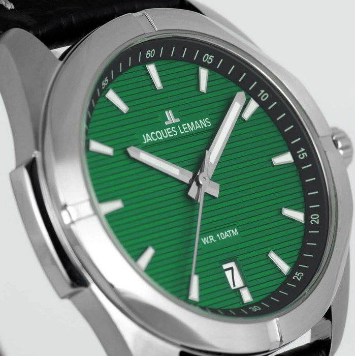 Мужские часы Jacques Lemans Classic 1-2176F, механизм кварцевый, циферблат зеленый, браслет кожа — Изображение 2