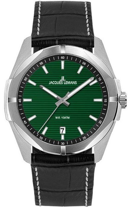 Мужские часы Jacques Lemans Classic 1-2176F, механизм кварцевый, циферблат зеленый, браслет кожа — Изображение 1