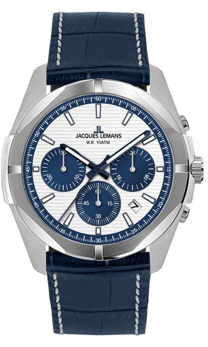 Мужские часы Jacques Lemans Classic 1-2180C, механизм кварцевый, циферблат белый, браслет кожа — Изображение 1