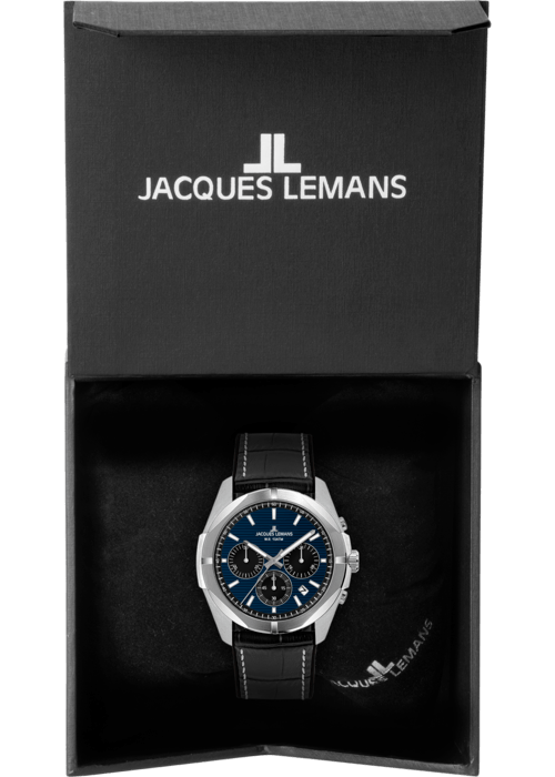 Мужские часы Jacques Lemans Classic 1-2180D, механизм кварцевый, циферблат синий, браслет кожа — Изображение 2