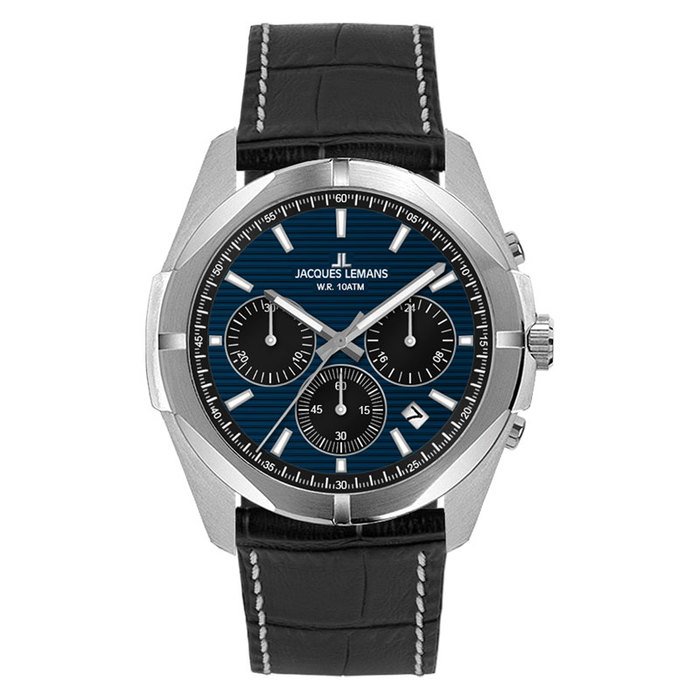 Мужские часы Jacques Lemans Classic 1-2180D, механизм кварцевый, циферблат синий, браслет кожа — Изображение 1